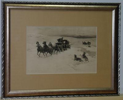 Картина польского художника  Веруш-Ковальского "Поездка в степи".Старинная фототипия 1911 года,Россия