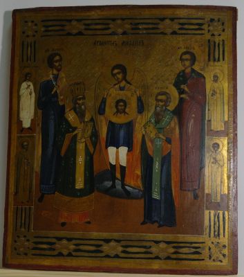 Старинная обетная икона"Святой Архангел Михаил с избранными святыми"