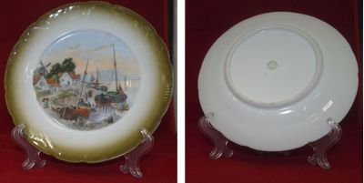 Декоративная тарелка "Рыбацкая деревня" фарфор фабрика И. Е. Кузнецова