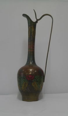 Ваза с ручкой латунь Индия ручная работа цветная эмаль