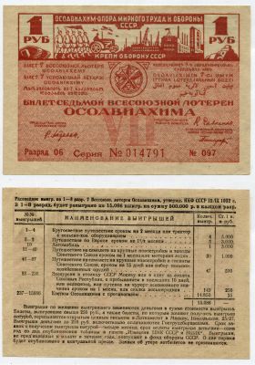 Билет седьмой Всесоюзной лотереи ОСОАВИАХИМА 1 рубль 1932 год