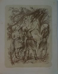 Литография "Сбор урожая". Белорусский художник Жилин Е.И.