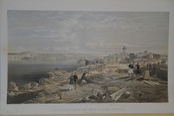 Старинная литография 19 века "Вид на Севастопольскую бухту с тыла форта Святого Николая"