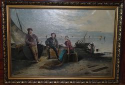 Картина маслом "Голландские рыбаки".Эстонский,советский художник Кристьян Рауд,конец 19 века